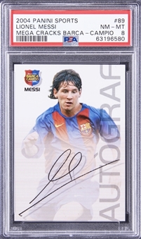 2004-05 Panini Megacracks Barca Campio "Autografo" #89 Lionel Messi Rookie Card - PSA NM-MT 8